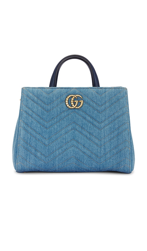 FWRD Renew Gucci Pearly GG Marmont Denim Tote Bag in Blue