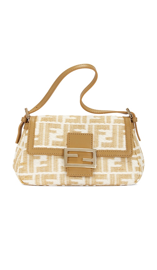 FWRD Renew Fendi Mama Raffia Zucca Shoulder Bag in Ivory