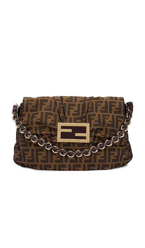 FWRD Renew Fendi Zucca Baguette Chain Shoulder Bag in Brown