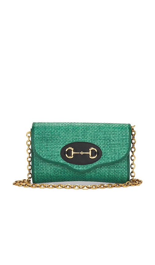 FWRD Renew Gucci Horsebit Raffia Chain Shoulder Bag in Green