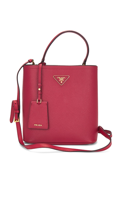 FWRD Renew Prada Saffiano Panier Bucket Bag in Red