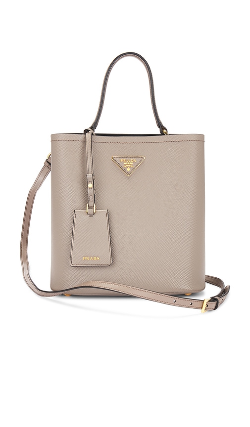 FWRD Renew Prada Saffiano Panier Bucket Bag in Grey