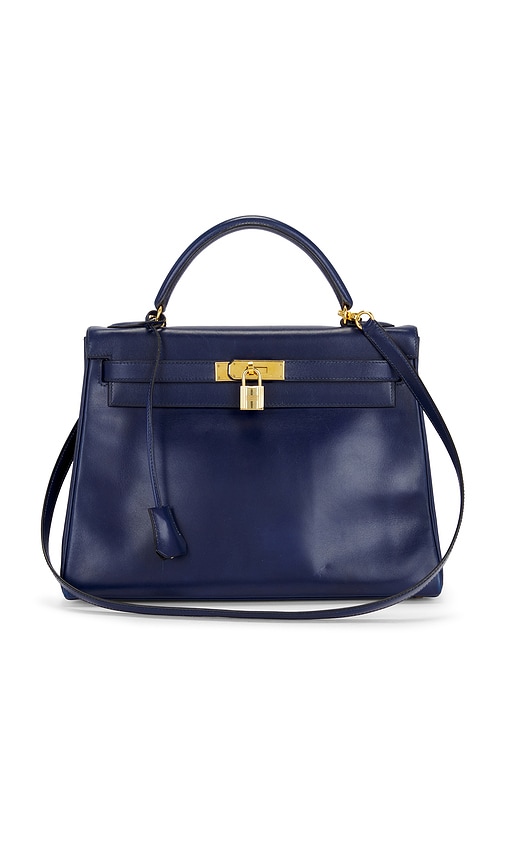FWRD Renew Hermes 1996 Box Kelly Sellier 32 Handbag in Blue Roy