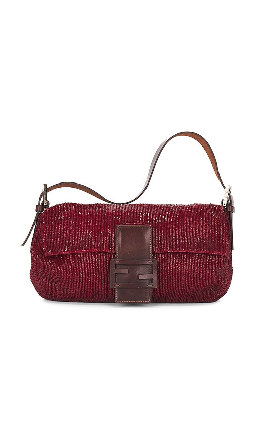 FWRD Renew Fendi Beaded Baguette Shoulder Bag in Red