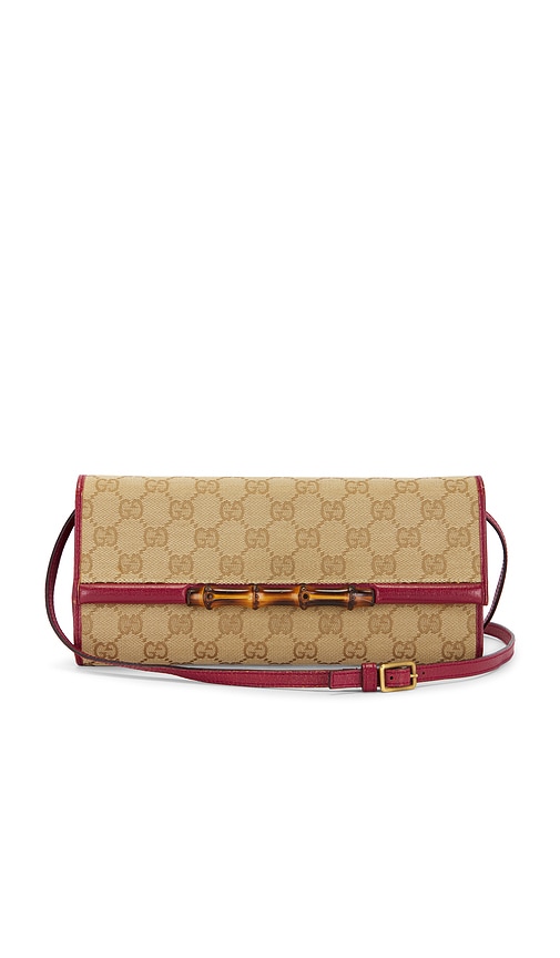 FWRD Renew Gucci Canvas Leather Shoulder Bag in Beige