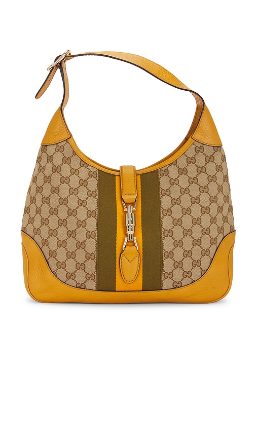 FWRD Renew Gucci GG Jackie Canvas Shoulder Bag in Beige