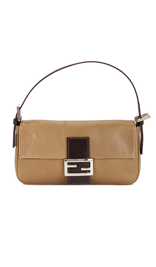 FWRD Renew Fendi Mama Leather Baguette Shoulder Bag in Beige