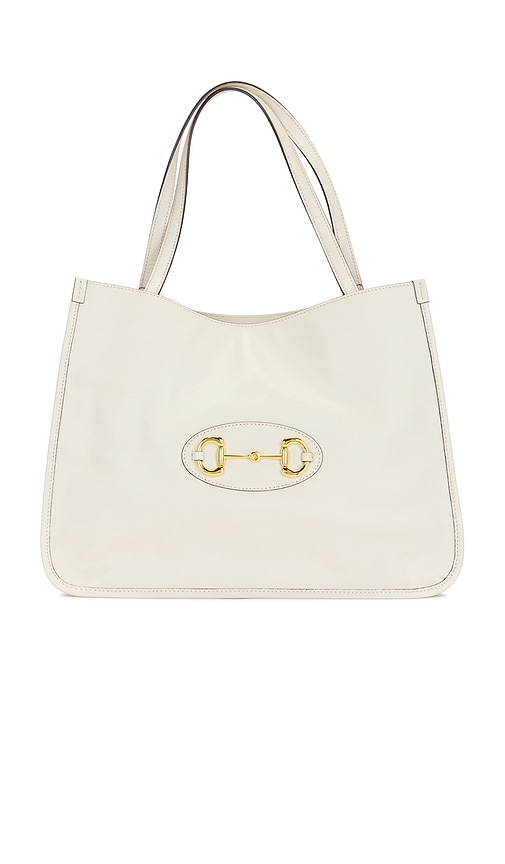 FWRD Renew Gucci Horsebit Leather Tote Bag in White