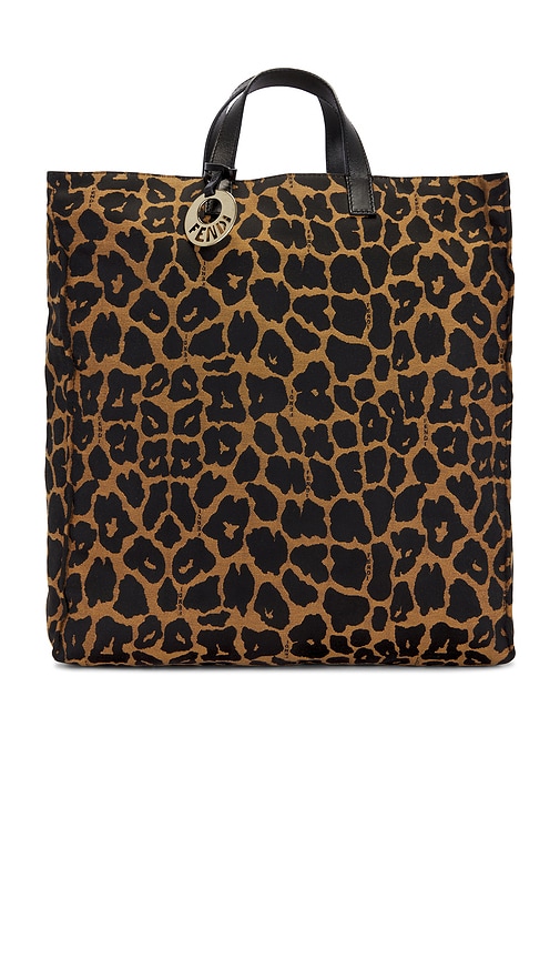 FWRD Renew Fendi Leopard Printed Canvas Tote Bag in Tan