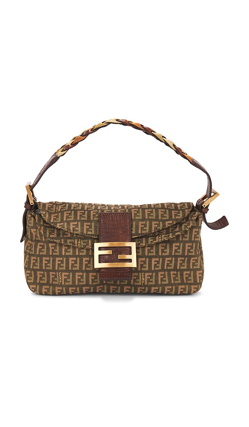 FWRD Renew Fendi Zucchino Mama Baguette Shoulder Bag in Beige
