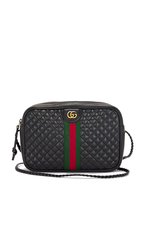 FWRD Renew Gucci Web Trapuntata GG Shoulder Bag in Black