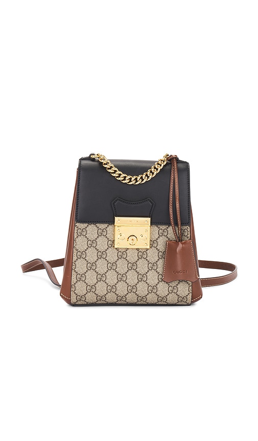 FWRD Renew Gucci GG Supreme Padlock Backpack in Beige