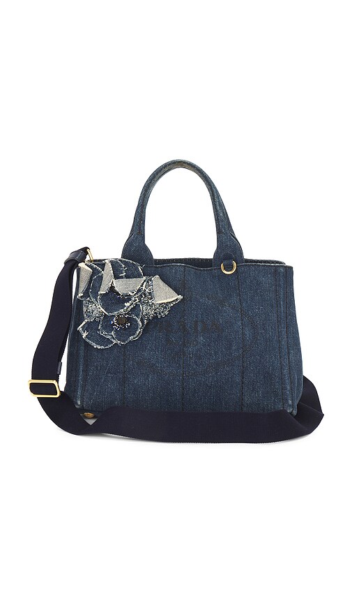 Prada Denim Canapa 2-Way Flower Handbag