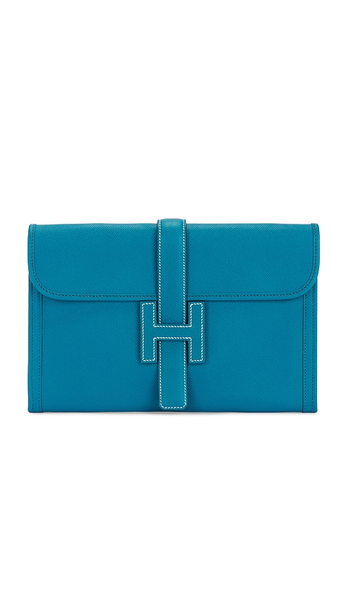 FWRD Renew Hermes Veau Epsom Jige PM Clutch in Blue Izmir