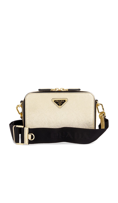 FWRD Renew Prada Brique Saffiano Shoulder Bag in Gold