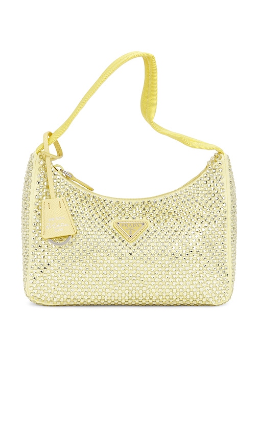 FWRD Renew Prada Crystal Embellished Re-Edition 2000 Shoulder Bag in Gold