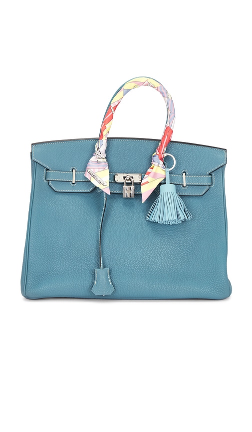 FWRD Renew Hermes Clemence Birkin Retourne 35 Handbag in Bleu Jean