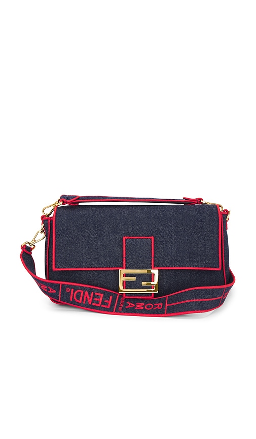 FWRD Renew Fendi Denim Mama Baguette Shoulder Bag in Navy