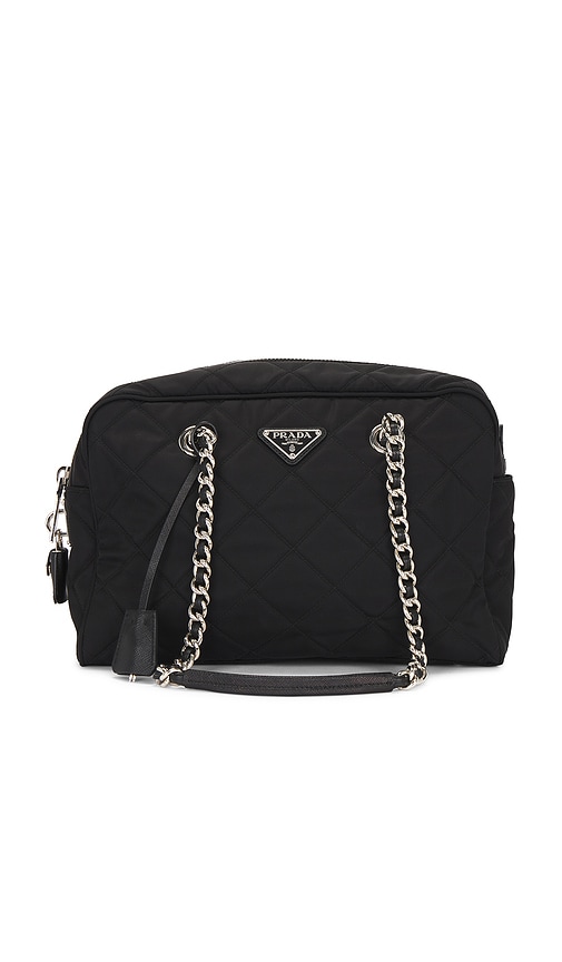 FWRD Renew Prada Tessuto Impuntu Shoulder Bag in Black