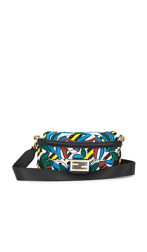 FWRD Renew Fendi Beaded Vitello Dolce Leaf Embroidered Mama Baguette Shoulder Bag in Multi