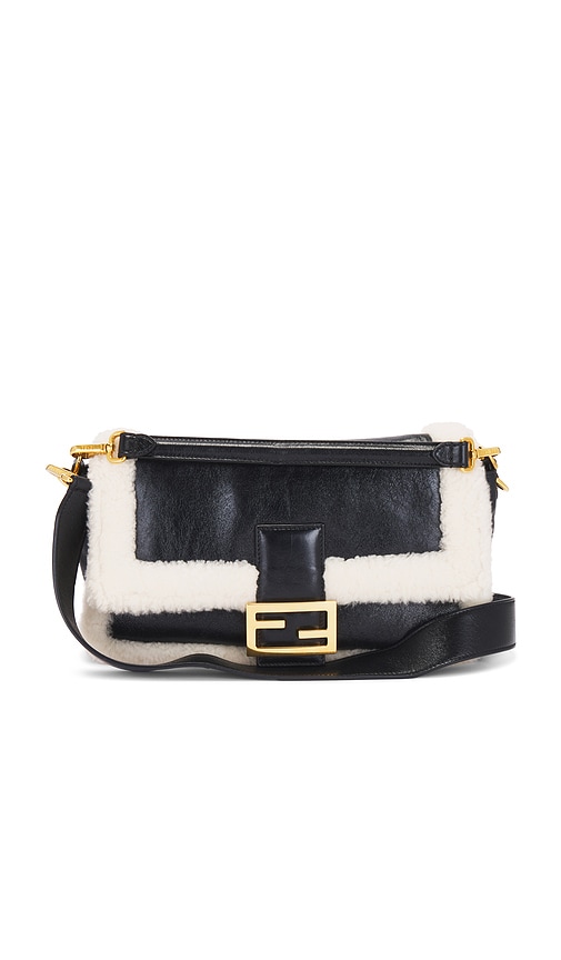 FWRD Renew Fendi Shearling Baguette Shoulder Bag in Black