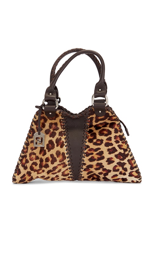 FWRD Renew Fendi Ponyhair Devil Trapezio Handbag in Tan