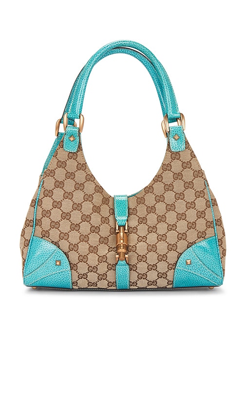 FWRD Renew Gucci Nailhead Bardot Hobo Bag in Beige