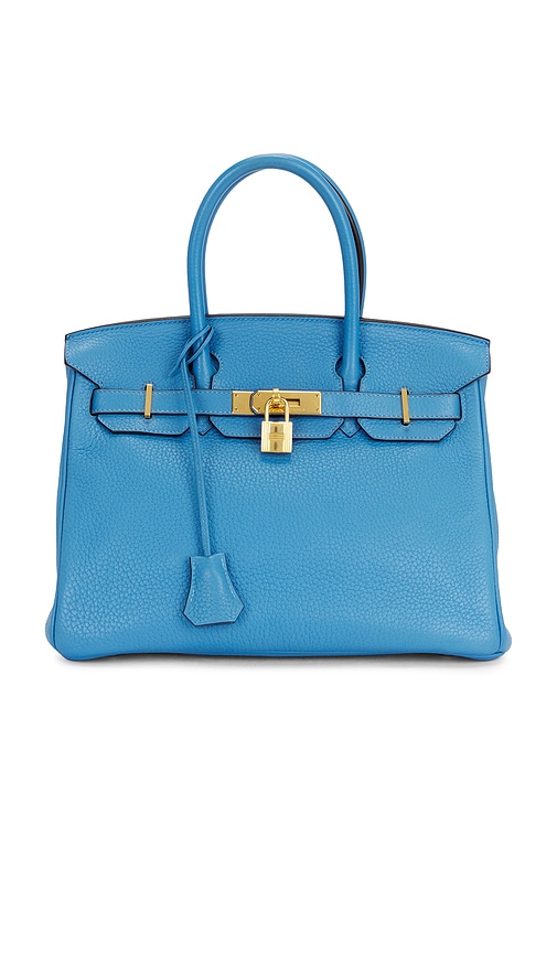 FWRD Renew Hermes Taurillon Clemence Birkin 30 Handbag in Bleu Paradis