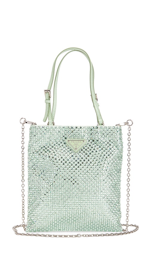 FWRD Renew Prada Crystal Satin Handbag in Aqua