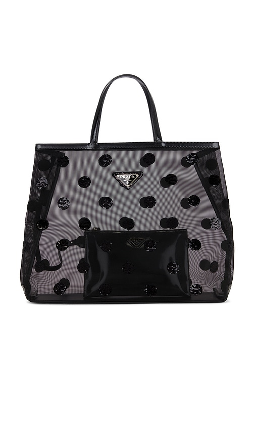 FWRD Renew Prada Mesh Sequin Polka Dot Tote Bag in Black