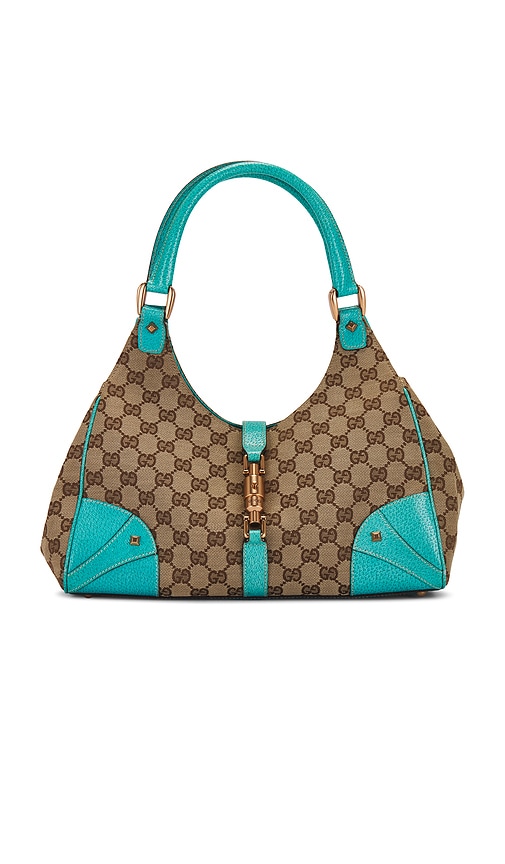 FWRD Renew Gucci Nailhead Bardot Hobo Bag in Beige