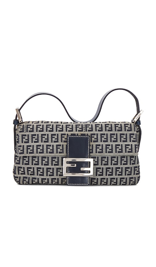 FWRD Renew Fendi Zucchino Baguette Shoulder Bag in Blue | REVOLVE