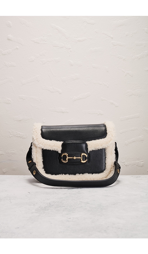 Fwrd Renew Gucci Shearling Horsebit 1955 Shoulder Bag In Black