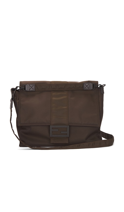 FWRD Renew Fendi Econyl Nylon Cuoio Romano Baguette Shoulder Bag in Ebano