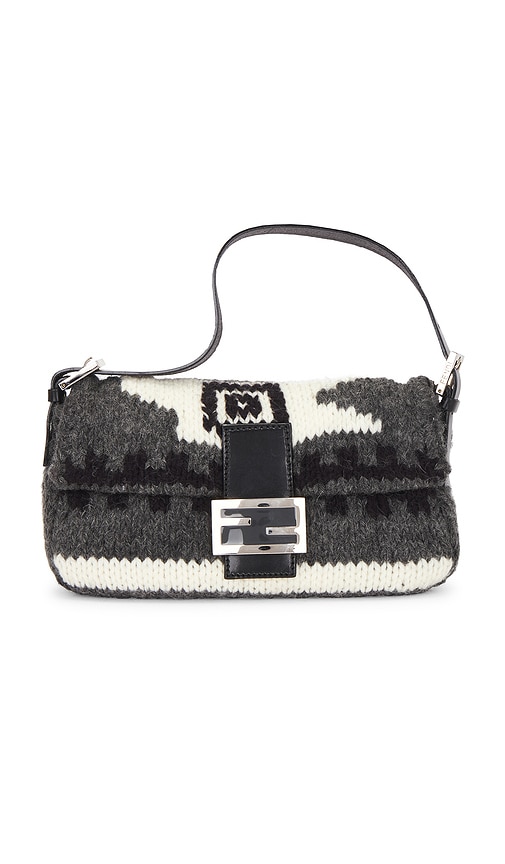FWRD Renew Fendi Wool Baguette Shoulder Bag in Grey