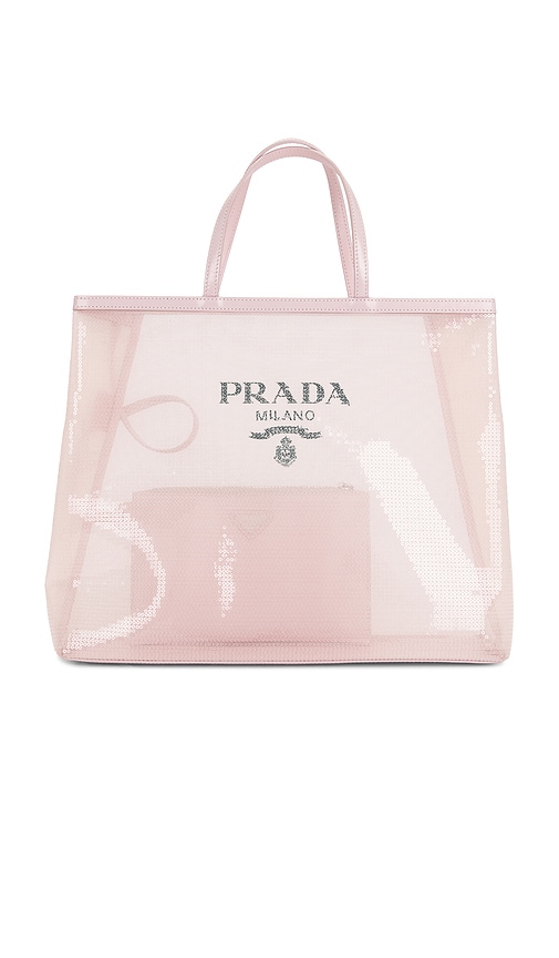 FWRD Renew Prada Rete Paillettes Tote Bag in Pink
