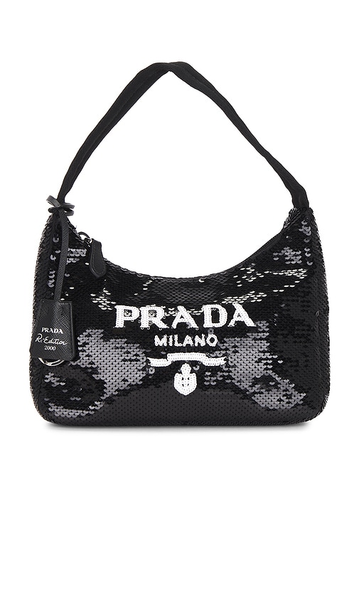FWRD Renew Prada Re-Edition 2000 Sequined Re-Nylon Mini Shoulder Bag in Black