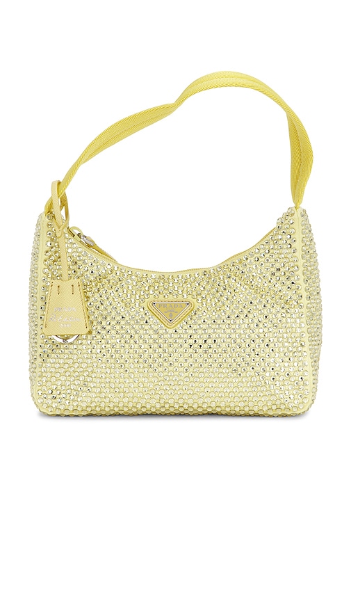FWRD Renew Prada Crystal Embellished Re-Edition 2000 Shoulder Bag in Gold