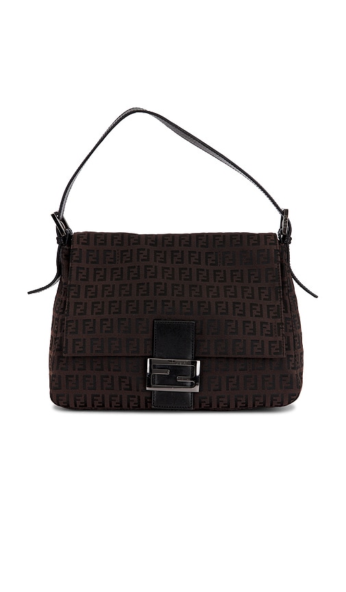 FWRD Renew Fendi Zucchino Mama Baguette Shoulder Bag in Tobacco Brown