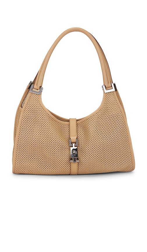 FWRD Renew Gucci Perforated Bardot Hobo Bag in Beige