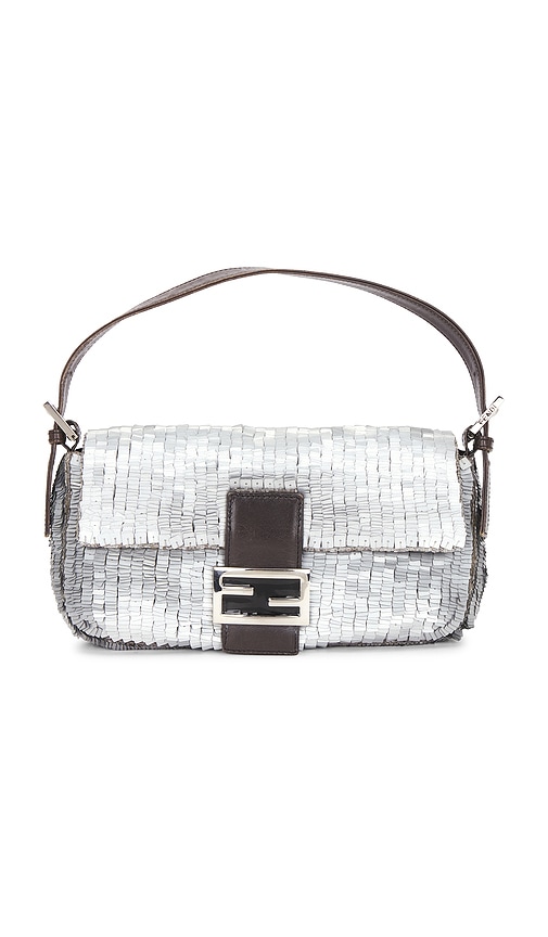 FWRD Renew Fendi Vintage Sequin Baguette Shoulder Bag in Silver