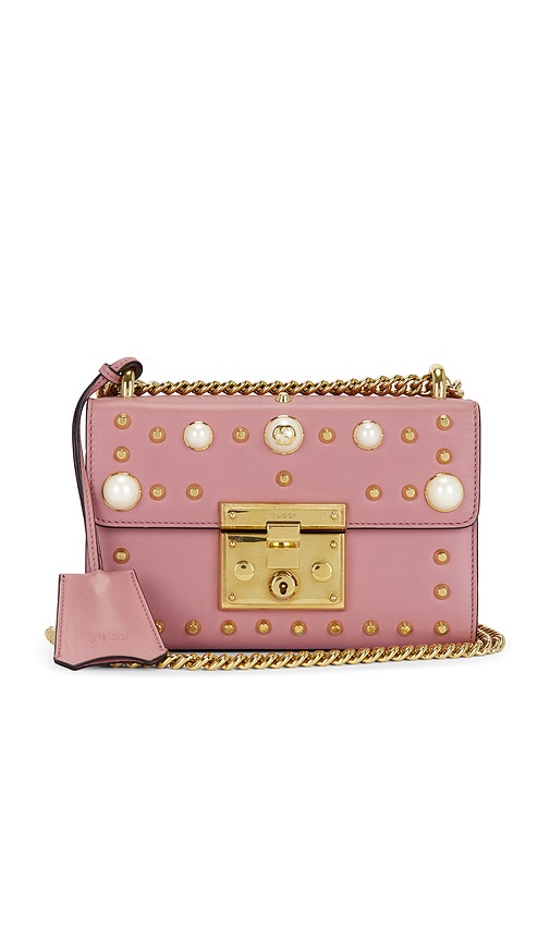FWRD Renew Gucci Pearl Studded Padlock Shoulder Bag in Pink