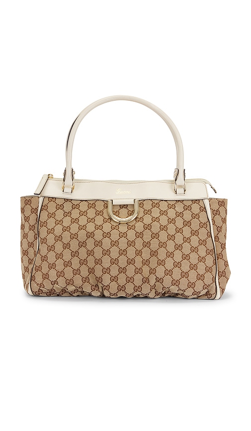 FWRD Renew Gucci Abbey D-Ring Tote Bag in Beige