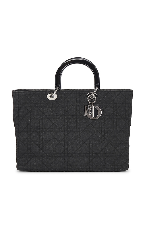 FWRD Renew Dior Cannage Denim Lady Dior Tote Bag in Black