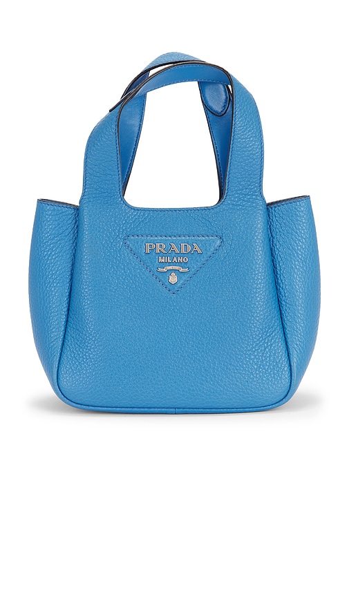 FWRD Renew Prada Vitello Daino Logo Mini Tote Bag in Blue