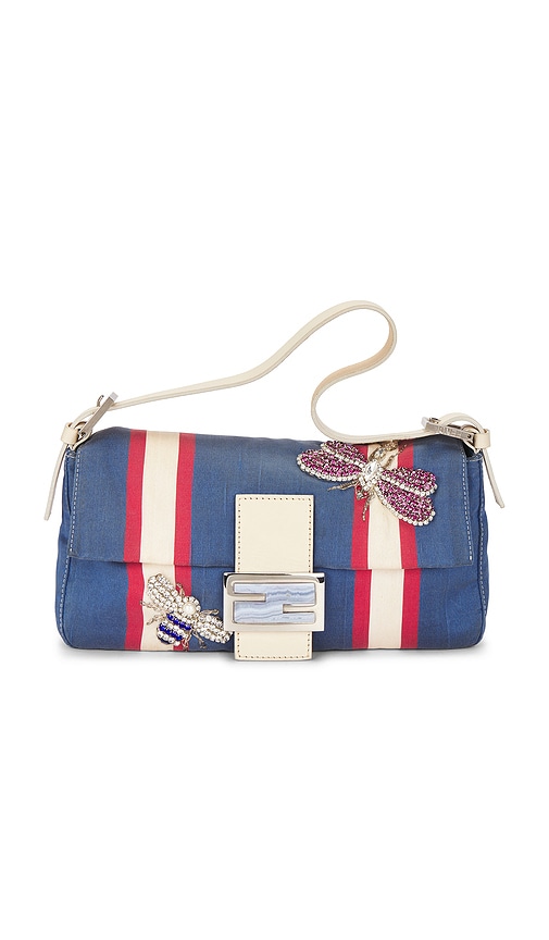 FWRD Renew Fendi Insect Baguette Shoulder Bag in Blue