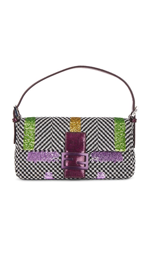 FWRD Renew Fendi Embroidered Tweed Baguette Shoulder Bag in Multi
