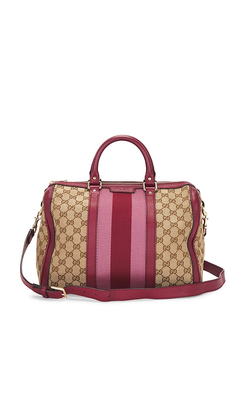 FWRD Renew Gucci Vintage Web Boston Bag in Beige