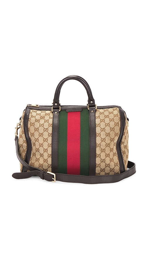 Fwrd Renew Gucci Vintage Web Boston Bag In Sand