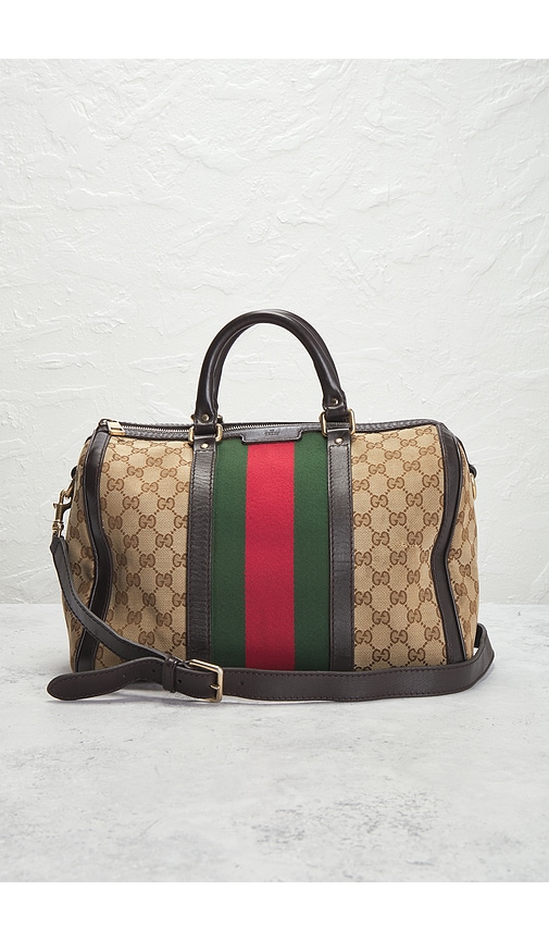 Fwrd Renew Gucci Vintage Web Boston Bag In Sand